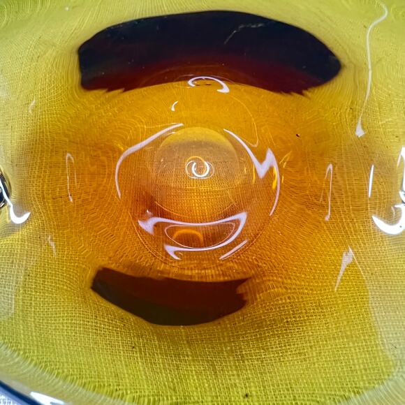 Mid Century Murano Style Yellow Ochre Art Glass Clam Shell Bowl Tilted Vase - Picture 12 of 12